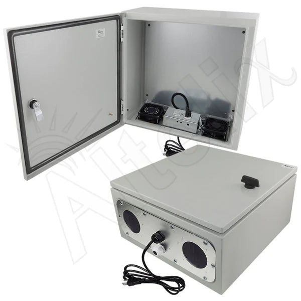 Altelix 16x16x8 Steel Heated Weatherproof NEMA Enclosure with Dual Cooling Fans, 200W Heater, 120 VAC Outlets and Power Cord - Nema Supply
