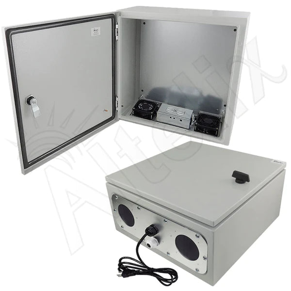 Altelix 16x16x8 Steel Weatherproof NEMA Enclosure with Dual Cooling Fans, 120 VAC Outlets and Power Cord - Nema Supply