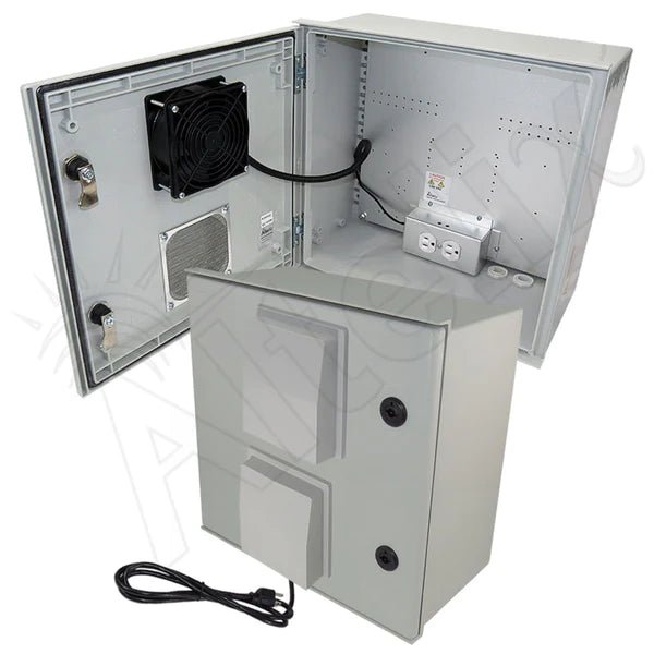 Altelix 16x16x8 Vented Fiberglass Weatherproof NEMA Enclosure with 120 VAC Outlets, 200W Heater and 85°F Turn - On Cooling Fan - Nema Supply
