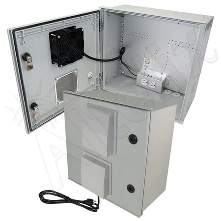 Altelix 16x16x8 Vented Fiberglass Weatherproof NEMA Enclosure with 120 VAC Outlets, 200W Heater and 85°F Turn - On Cooling Fan - Nema Supply
