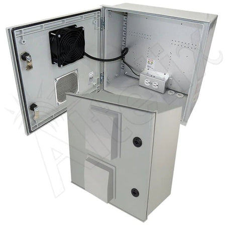 Altelix 16x16x8 Vented Fiberglass Weatherproof NEMA Enclosure with 120 VAC Outlets & 85°F Turn - On Cooling Fan - Nema Supply
