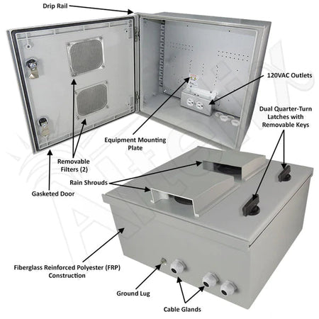 Altelix 16x16x8 Vented Fiberglass Weatherproof NEMA Enclosure with Equipment Mounting Plate & 120 VAC Outlets - Nema Supply