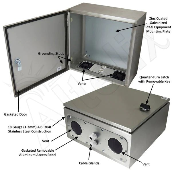 Altelix 16x16x8 Vented Stainless Steel Weatherproof NEMA Enclosure with Steel Equipment Mounting Plate - Nema Supply