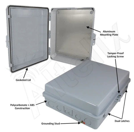 Altelix 17x14x6 PC + ABS Weatherproof NEMA Enclosure with Hinged Door & Aluminum Mounting Plate - Nema Supply