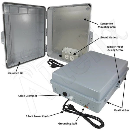 Altelix 17x14x6 PC + ABS Weatherproof Power Box NEMA Enclosure with 120V Power Outlets - Nema Supply