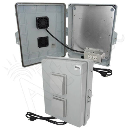Altelix 17x14x6 Vented Polycarbonate + ABS Weatherproof NEMA Enclosure with 120 VAC Outlets, Power Cord & 85°F Turn - On Cooling Fan - Nema Supply