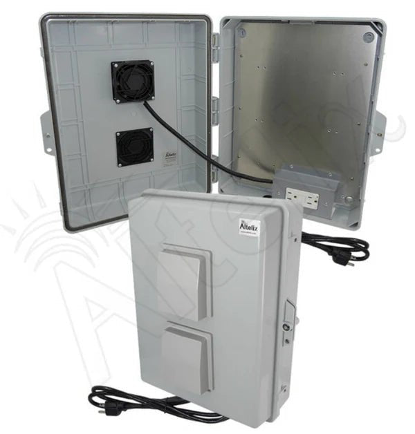 Altelix 17x14x6 Vented Polycarbonate + ABS Weatherproof NEMA Enclosure with Cooling Fan, 120 VAC Outlets, (2) USB Ports & Power Cord - Nema Supply