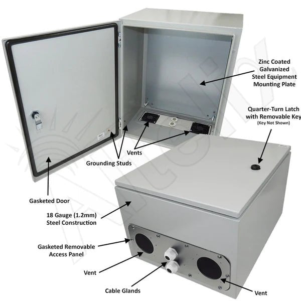 Altelix 20x16x12 Vented Steel Weatherproof NEMA Enclosure with Steel Equipment Mounting Plate - Nema Supply