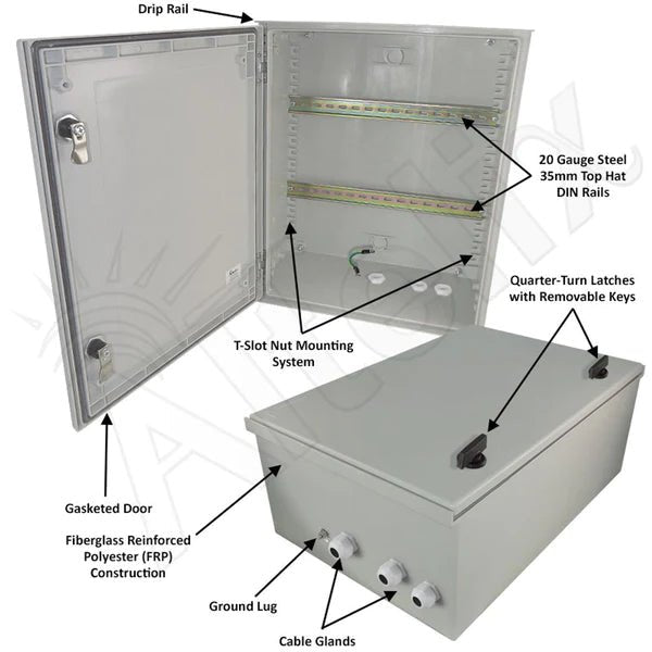 Altelix 20x16x8 Industrial DIN Rail Enclosure Fiberglass NEMA 3X IP65 - Nema Supply