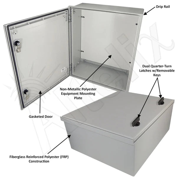 Altelix 20x16x8 NEMA 3X Fiberglass Indoor / Outdoor RF Transparent WiFi Access Point Enclosure with Non - Metallic Equipment Mounting Plate - Nema Supply