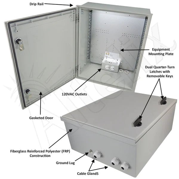 Altelix 20x16x8 NEMA 3X Fiberglass Weatherproof Enclosure with Equipment Mounting Plate & 120 VAC Outlets - Nema Supply