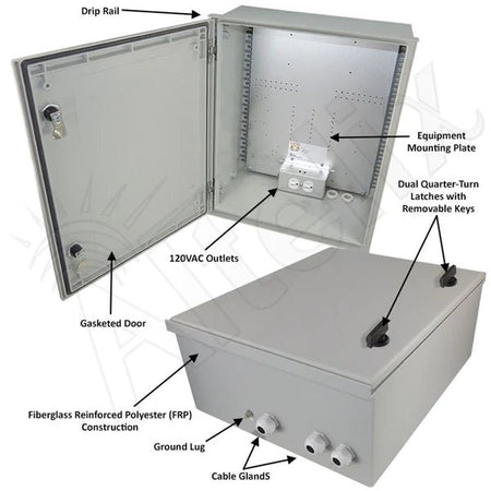 Altelix 20x16x8 NEMA 3X Fiberglass Weatherproof Enclosure with Equipment Mounting Plate & 120 VAC Outlets - Nema Supply