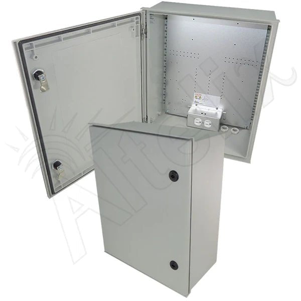 Altelix 20x16x8 NEMA 4X Fiberglass Heated Weatherproof Enclosure with Equipment Mounting Plate & 120 VAC Outlets & Power Cord - Nema Supply