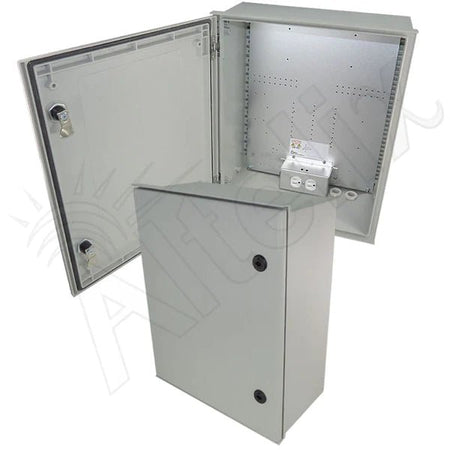 Altelix 20x16x8 NEMA 4X Fiberglass Heated Weatherproof Enclosure with Equipment Mounting Plate & 120 VAC Outlets & Power Cord - Nema Supply