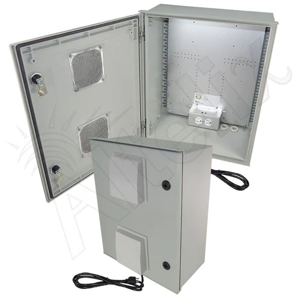 Altelix 20x16x8 Vented Fiberglass Weatherproof NEMA Enclosure with Equipment Mounting Plate, 120 VAC Outlets & Power Cord - Nema Supply