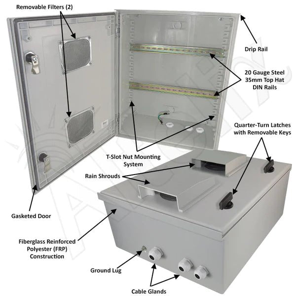 Altelix 20x16x8 Vented Industrial DIN Rail Fiberglass Weatherproof NEMA Enclosure - Nema Supply