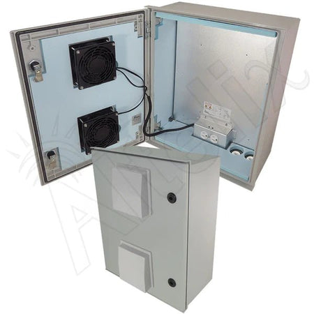 Altelix 20x16x8 Vented Insulated Fiberglass Heated Weatherproof NEMA Enclosure with Dual Cooling Fans, 200W Heater and 120 VAC Outlets - Nema Supply