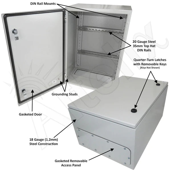 Altelix 24x16x12 Industrial DIN Rail NEMA 4X Steel Weatherproof Enclosure - Nema Supply