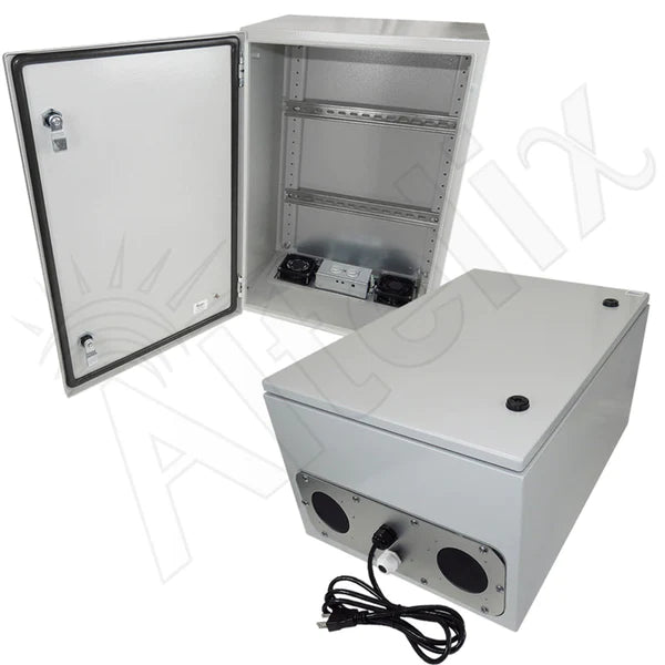 Altelix 24x16x12 Industrial DIN Rail Steel Weatherproof NEMA Enclosure with Dual Cooling Fans, 120 VAC Outlets and Power Cord - Nema Supply