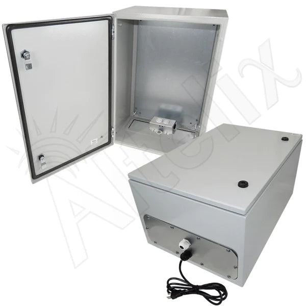 Altelix 24x16x12 NEMA 4X Steel Weatherproof Enclosure with 120 VAC Outlets and Power Cord - Nema Supply