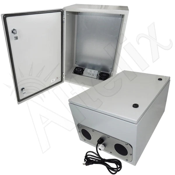 Altelix 24x16x12 Steel Weatherproof NEMA Enclosure with Dual Cooling Fans, 120 VAC Outlets and Power Cord - Nema Supply