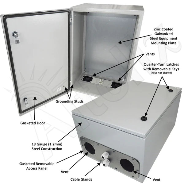 Altelix 24x16x12 Vented Steel Weatherproof NEMA Enclosure with Steel Equipment Mounting Plate - Nema Supply