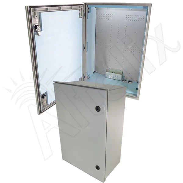 Altelix 24x16x9 Insulated NEMA 4X Fiberglass Heated Weatherproof Enclosure with 400W Heater, Equipment Mounting Plate & 120 VAC Outlets - Nema Supply