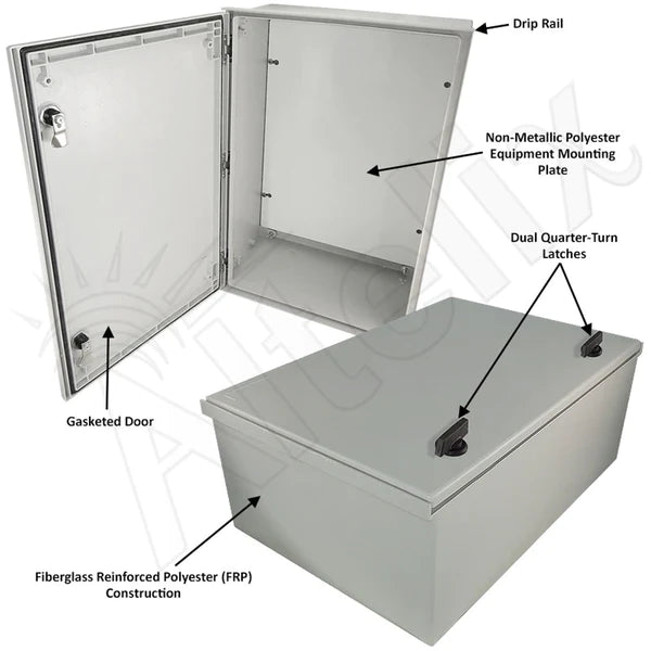 Altelix 24x16x9 NEMA 3X Fiberglass Indoor / Outdoor RF Transparent WiFi Access Point Enclosure with Non - Metallic Equipment Mounting Plate - Nema Supply