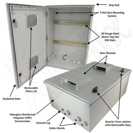 Altelix 24x16x9 Vented Industrial DIN Rail Fiberglass Weatherproof NEMA Enclosure - Nema Supply