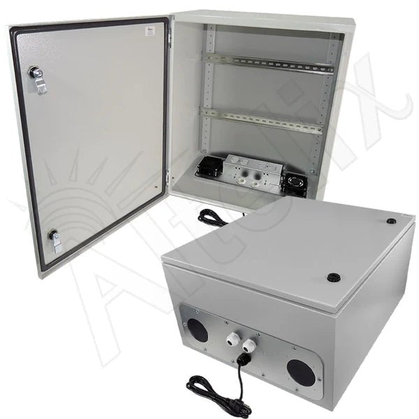 Altelix 24x20x12 Industrial DIN Rail Steel Weatherproof NEMA Enclosure with Dual Cooling Fans, 120 VAC Outlets and Power Cord - Nema Supply