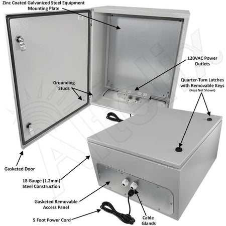Altelix 24x20x12 NEMA 4X Steel Weatherproof Enclosure with 120 VAC Outlets and Power Cord - Nema Supply