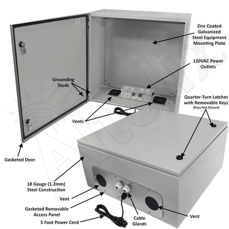 Altelix 24x20x12 Vented Steel Weatherproof NEMA Enclosure with 120 VAC Outlets and Power Cord - Nema Supply