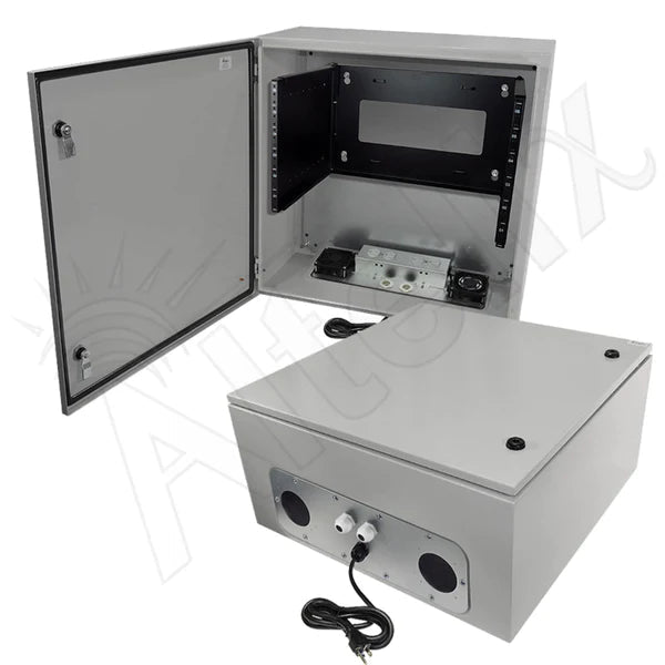 Altelix 24x24x12 120VAC 20A Steel NEMA Enclosure for UPS Power Systems with 19" Wide 6U Rack, Dual Cooling Fans, 20A Power Outlets & Power Cord - Nema Supply