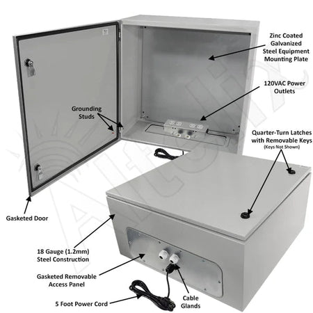 Altelix 24x24x12 NEMA 4X Steel Weatherproof Enclosure with 120 VAC Outlets and Power Cord - Nema Supply