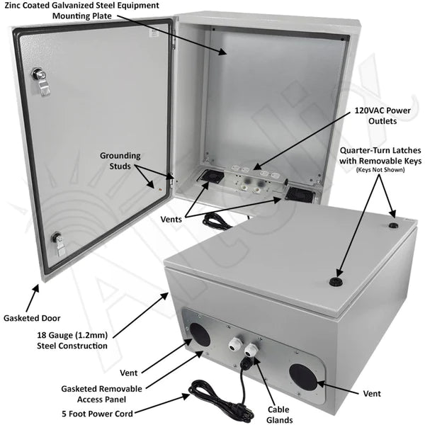 Altelix 24x24x12 Vented Steel Weatherproof NEMA Enclosure with 120 VAC Outlets and Power Cord - Nema Supply