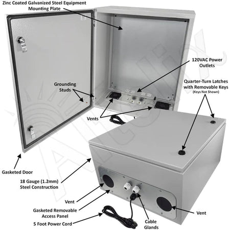 Altelix 24x24x12 Vented Steel Weatherproof NEMA Enclosure with 120 VAC Outlets and Power Cord - Nema Supply