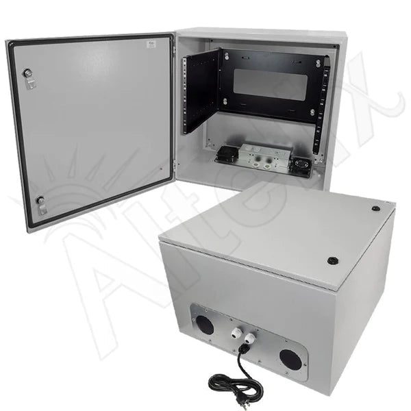 Altelix 24x24x16 120VAC 20A Stainless Steel NEMA 4X Enclosure for UPS Power Systems with 19" Wide 6U Rack, 20A Power Outlets and Power Cord - Nema Supply