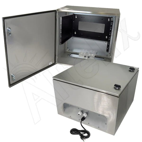 Altelix 24x24x16 120VAC 20A Stainless Steel NEMA Enclosure for UPS Power Systems with 19" Wide 6U Rack, Dual Cooling Fans, 20A Power Outlets & Power Cord - Nema Supply