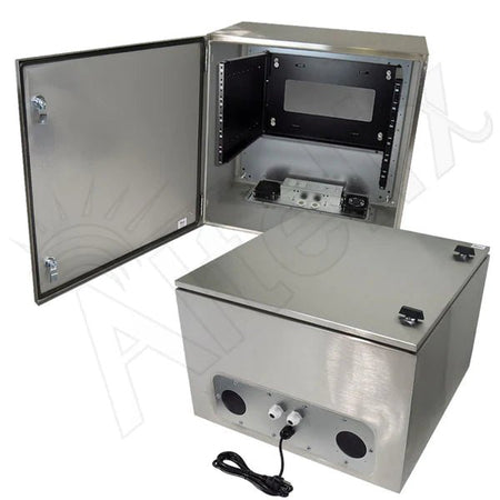 Altelix 24x24x16 19" Wide 6U Rack Stainless Steel Weatherproof NEMA Enclosure with Dual Cooling Fans, 120 VAC Outlets and Power Cord - Nema Supply