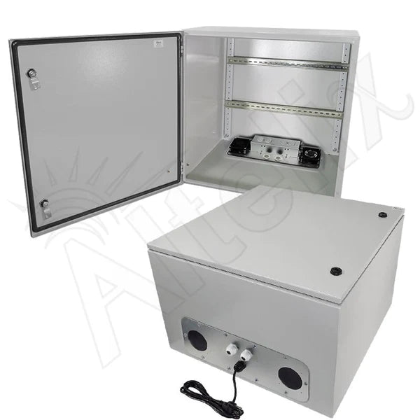 Altelix 24x24x16 Industrial DIN Rail Steel Weatherproof NEMA Enclosure with 120 VAC Outlets, Power Cord & 85°F Turn - On Cooling Fans - Nema Supply