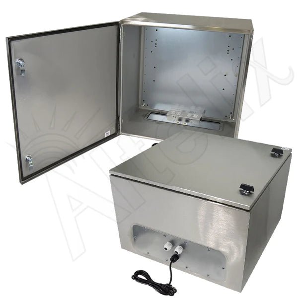 Altelix 24x24x16 NEMA 4X Stainless Steel Weatherproof Enclosure with Dual 120 VAC Duplex Outlets and Power Cord - Nema Supply