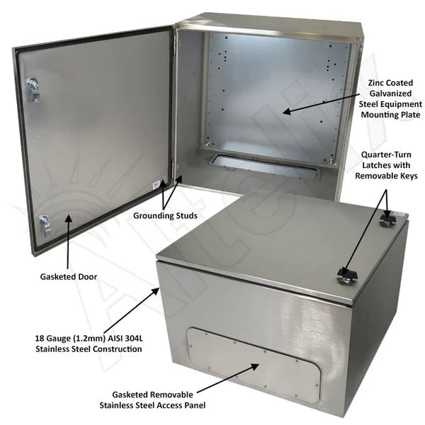 Altelix 24x24x16 NEMA 4X Stainless Steel Weatherproof Enclosure with Steel Equipment Mounting Plate - Nema Supply