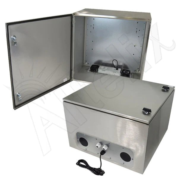 Altelix 24x24x16 Stainless Steel Heated Weatherproof NEMA Enclosure with Dual Cooling Fans, 400W Heater, 120 VAC Outlets and Power Cord - Nema Supply