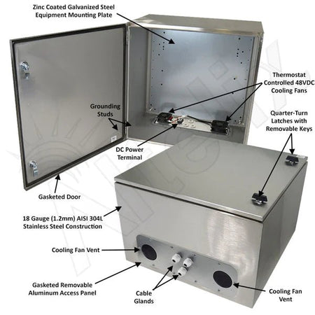 Altelix 24x24x16 Stainless Steel Weatherproof NEMA Enclosure with Dual 48 VDC Cooling Fans - Nema Supply