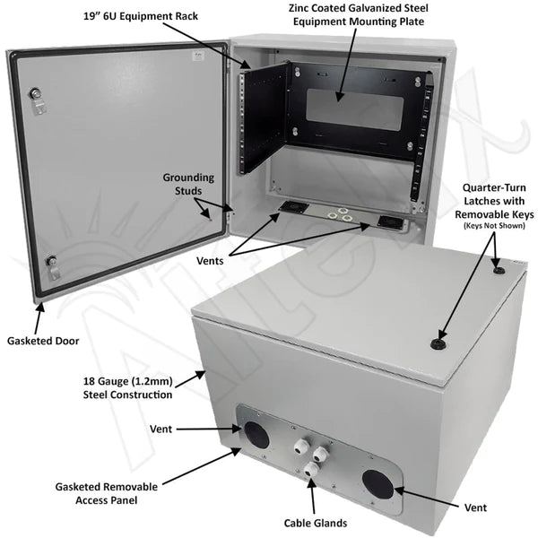 Altelix 24x24x16 Vented 19" Wide 6U Rack Steel Weatherproof NEMA Enclosure - Nema Supply