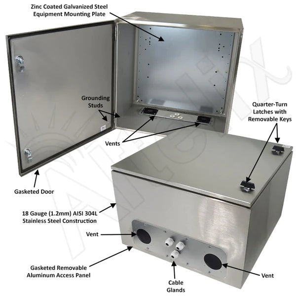 Altelix 24x24x16 Vented Stainless Steel Weatherproof NEMA Enclosure with Steel Equipment Mounting Plate - Nema Supply