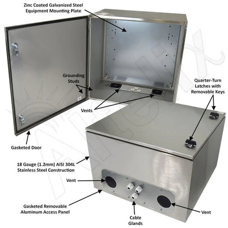 Altelix 24x24x16 Vented Stainless Steel Weatherproof NEMA Enclosure with Steel Equipment Mounting Plate - Nema Supply