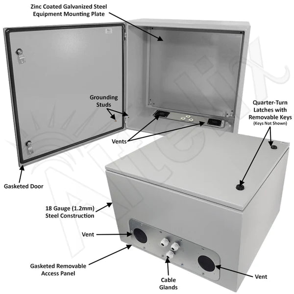 Altelix 24x24x16 Vented Steel Weatherproof NEMA Enclosure with Steel Equipment Mounting Plate - Nema Supply