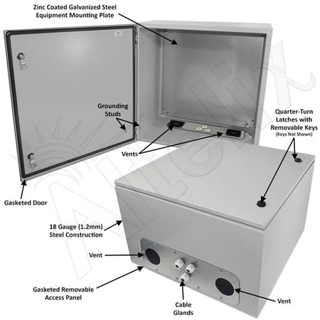Altelix 24x24x16 Vented Steel Weatherproof NEMA Enclosure with Steel Equipment Mounting Plate - Nema Supply