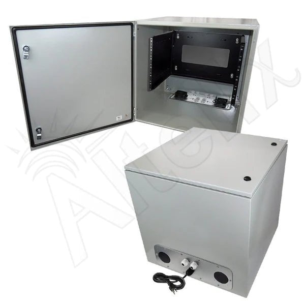 Altelix 24x24x24 120VAC 20A Steel NEMA Enclosure for UPS Power Systems with 19" Wide 6U Rack, 20A Power Outlets, Power Cord & 85°F Turn - On Cooling Fans - Nema Supply